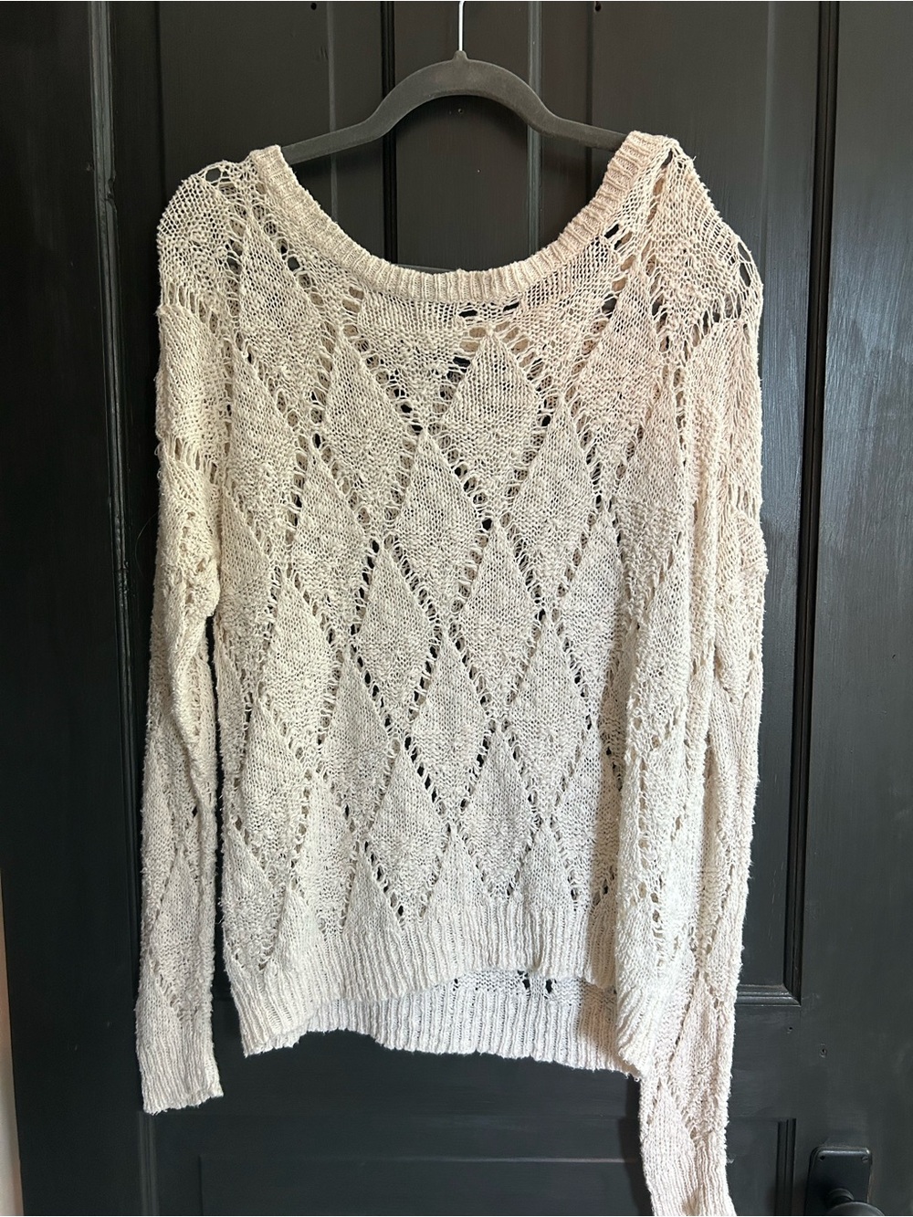 American Eagle Outfitters Open-Knit Ivory Crewneck Sweater
